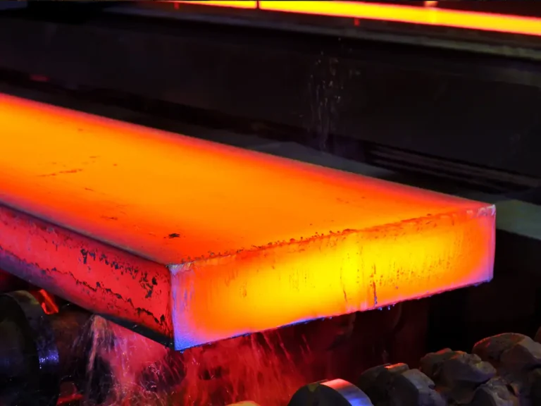 Hot steel slab during high-temperature rolling and cooling process in a steel mill